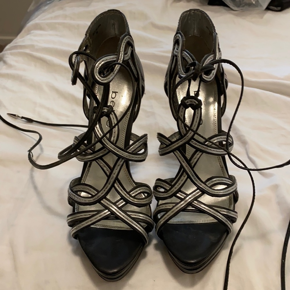 Bebe leather tie up high heels